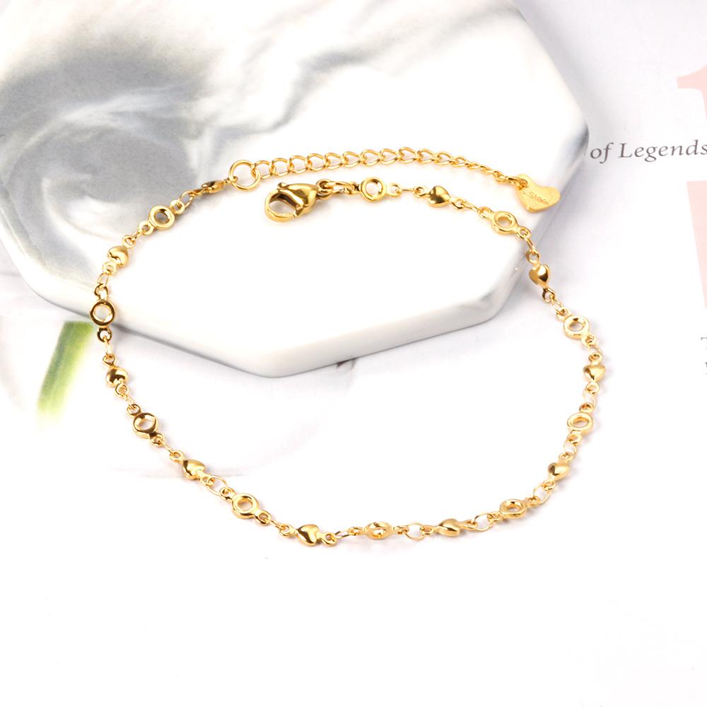 ASON Small Heart Geometric Charm Accessories Link Chain Anklets Gold Color Stainless Steel for Women Fashion Summer Jewelry
