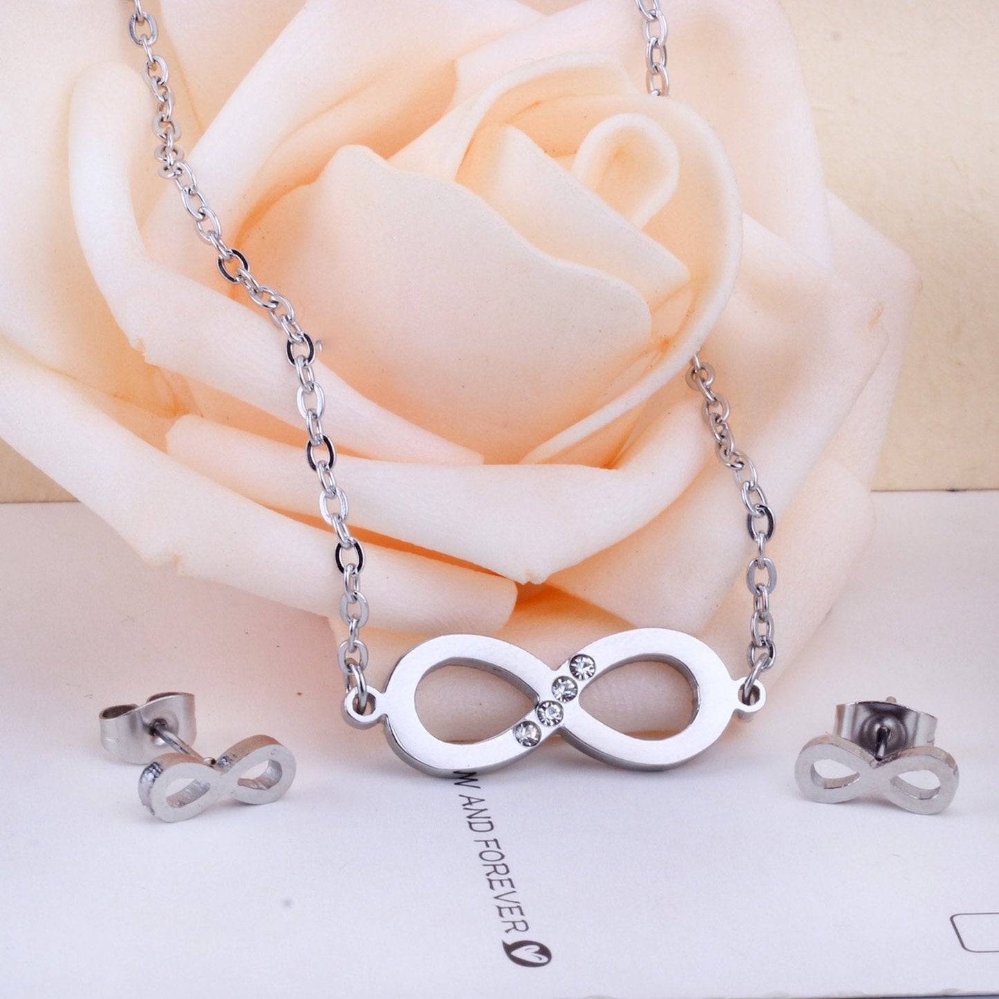 Stainless Steel Dubai African Jewelry Sets Letter With Round Crystal Necklace Earring Sets For Women Accessroies
