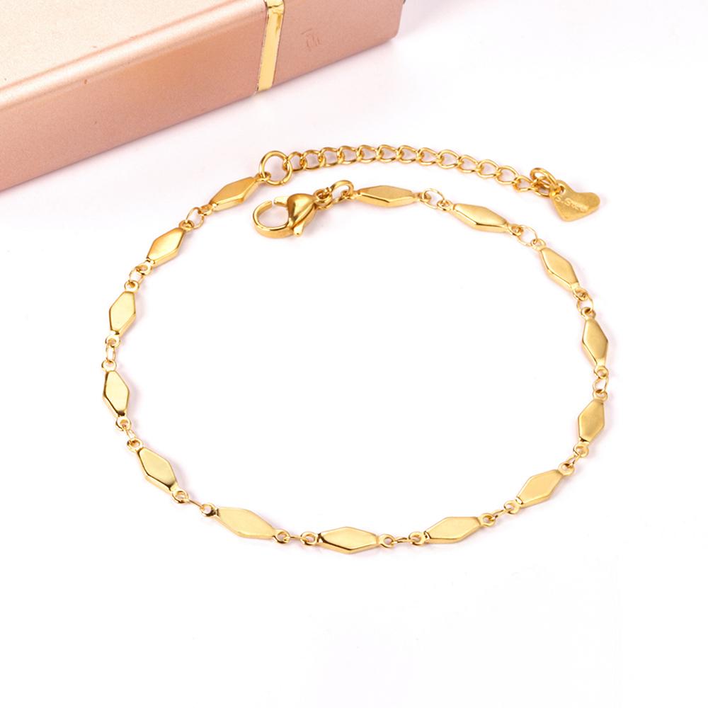 ASON Geometric Anklet Charm Foot Chain with 22+5cm Extender Gold Color Stainless Steel Fashion Jewelry Gift Accessories