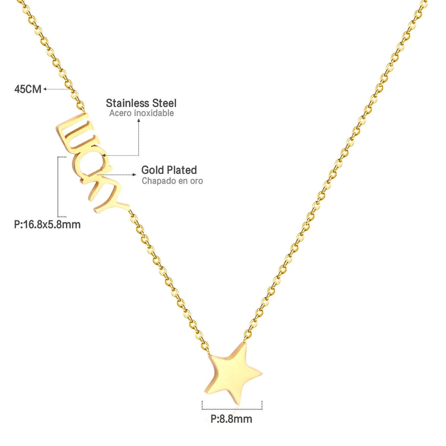 ASON Initial Necklace Women Girl Stainless Steel Letter Lucky Star Pendant Necklace Collier Choker Collars Wedding Necklace