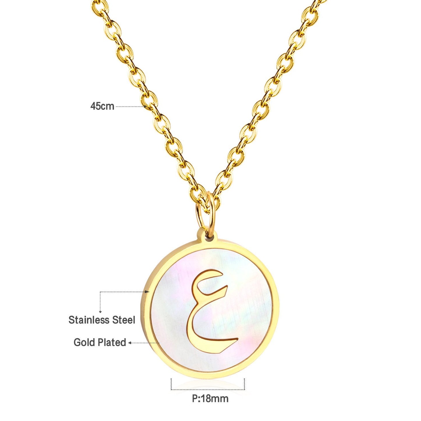 ASON White/Black Shell Gold Color Initial Letter Fashion Pendant Necklace Stainless Steel Alphabet Chain for Gift Chokers