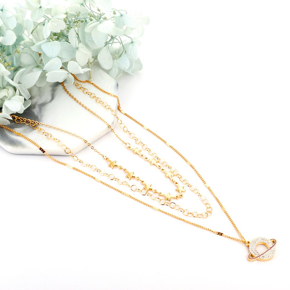 Planet Design With Shiny AAA Zirconia Triple Three Layer Pendant Necklace With Stars Collier Mix Trendy Jewelry 90S