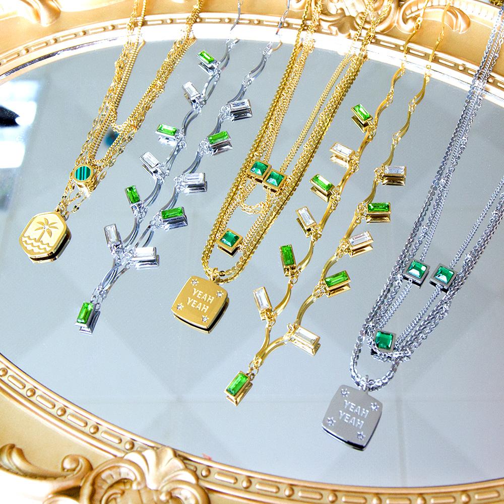 Green AAA Zirconia Collier For Woman Party Luxury Decor Fairy Aesthetic Triple Chain Necklaces Multilayer Choker