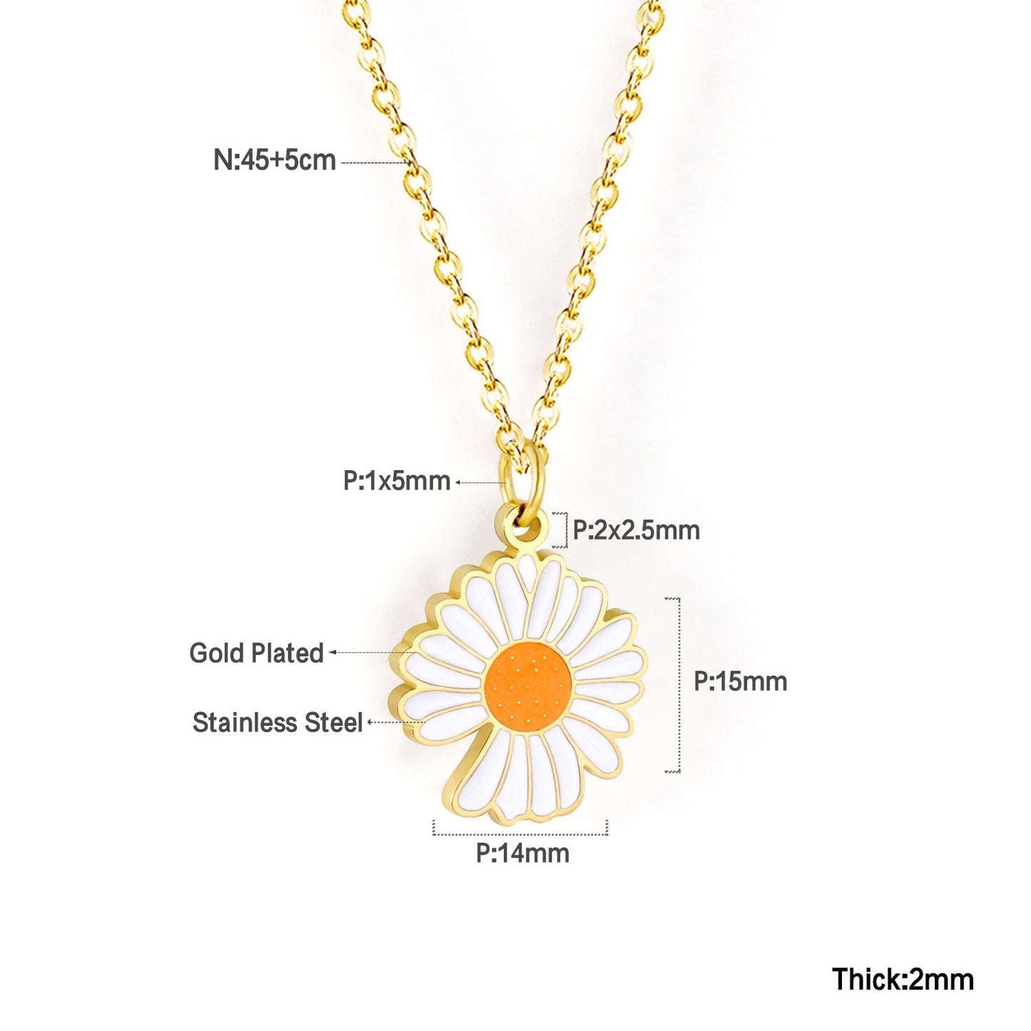 ASON Korean Fashion Sunflower Pendant Necklace for Women Stainless Steel Colorful Choker with Extender Jewelry Accessories