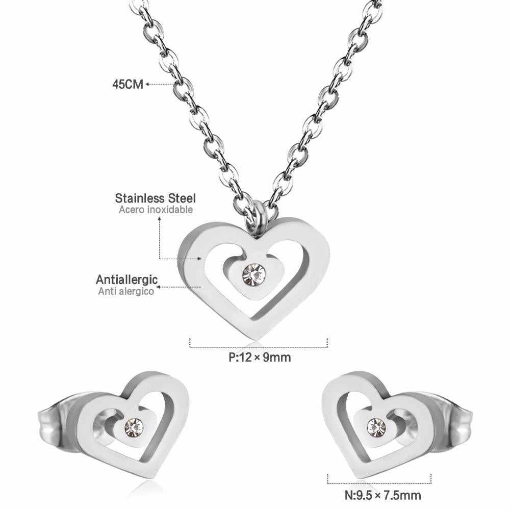 Stainless Steel Wedding Dubai Bridal Jewelry Sets CZ Heart Necklace Earrings Sets For Women Party Jewellery Sets