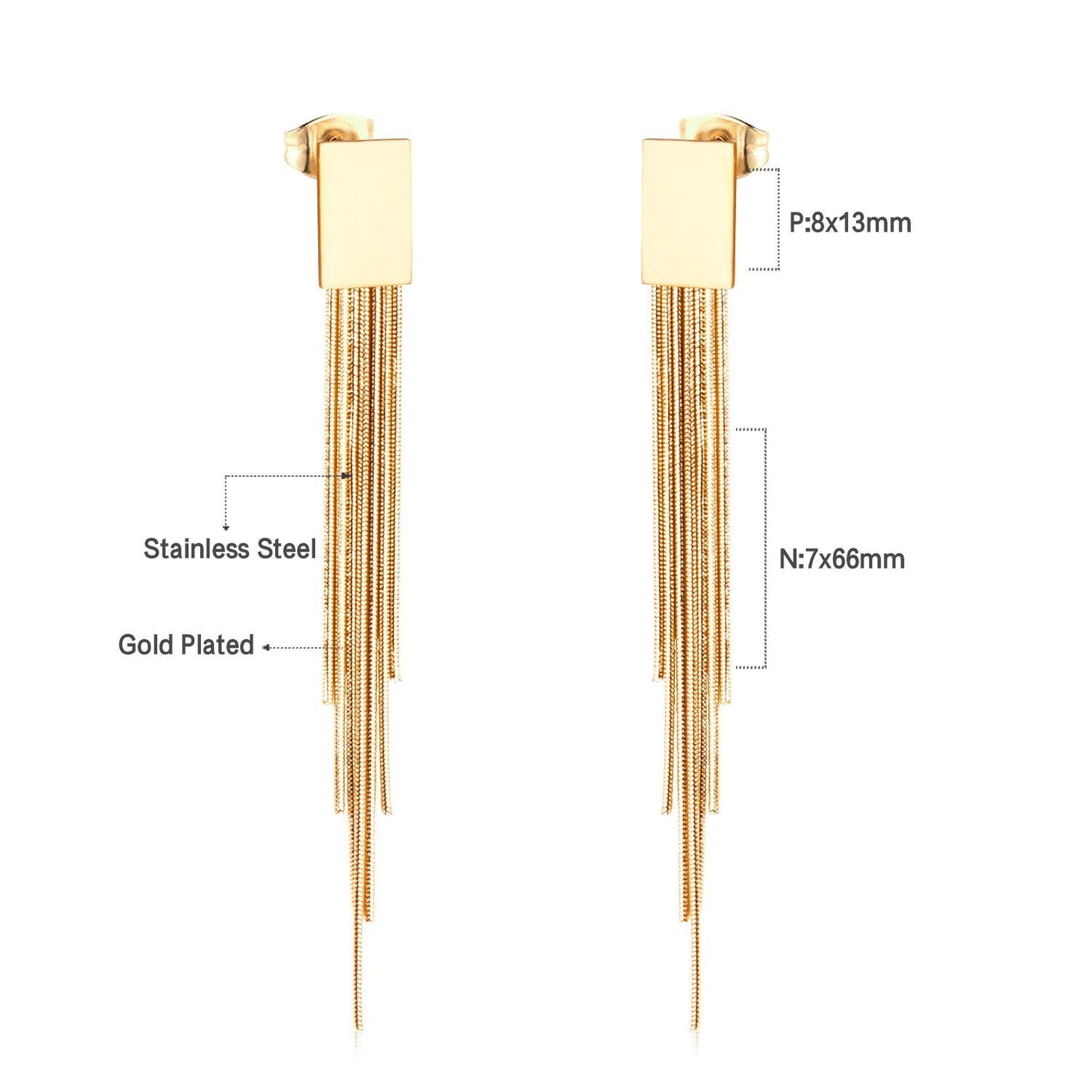 Long Chain Tassel Earrings Women's Gold Color Stainless Steel Drop Earrings Korean Fashion Party Jewelry Wholesale