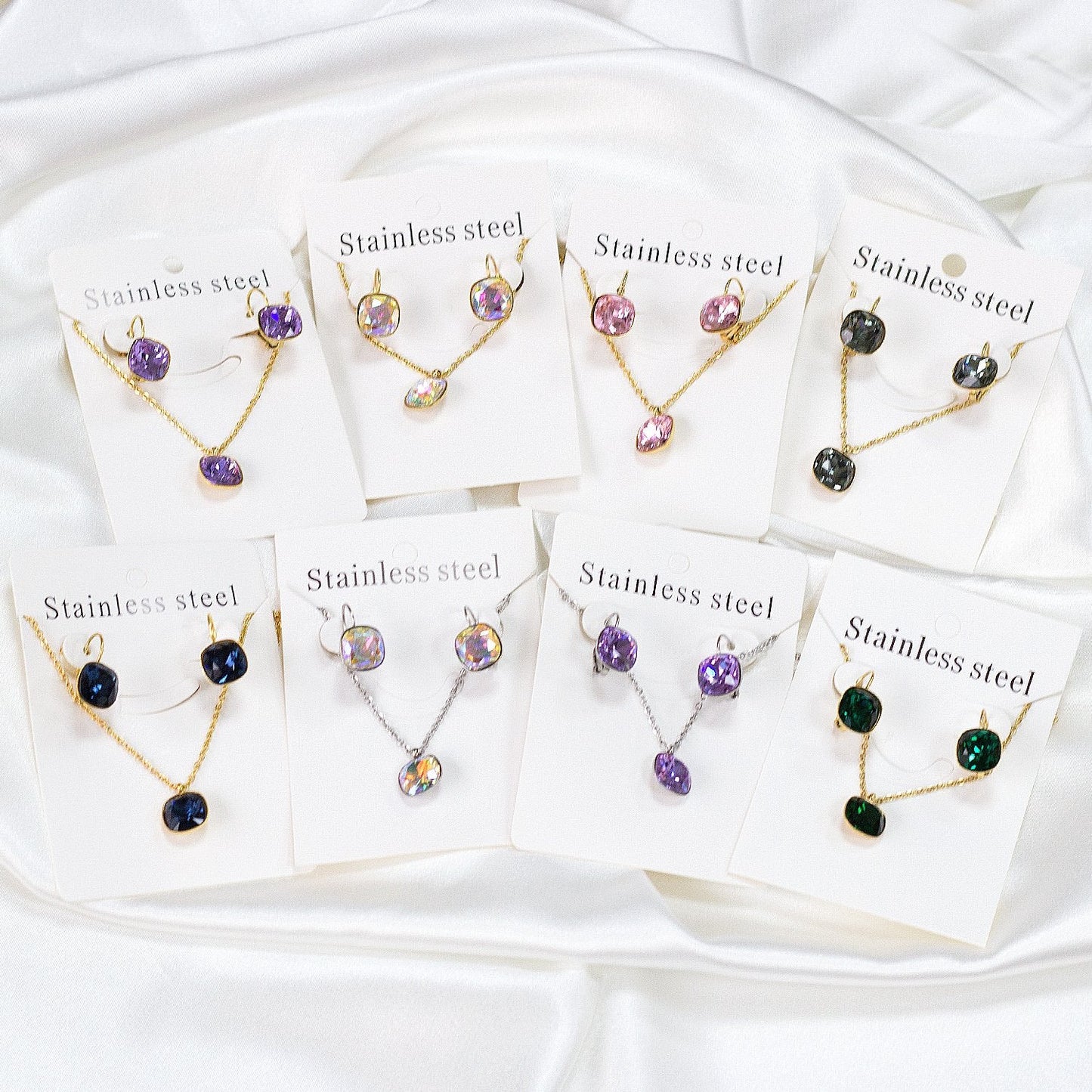 Bridal Jewelry Sets Trendy Style Geomtry Multi-colorful CZ Pendant Necklace Earrings Sets Brinco Party Wholesale