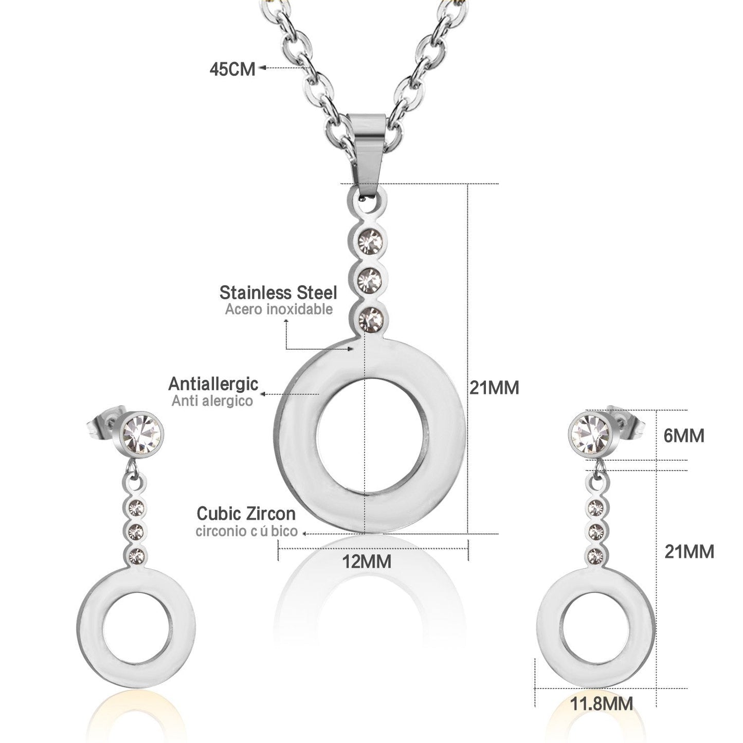 ASON Classic Drop Earrings For Women/Girl Stainless Steel Hollow Out Round Pendant Necklace Earrings Sets Party Daily Wear