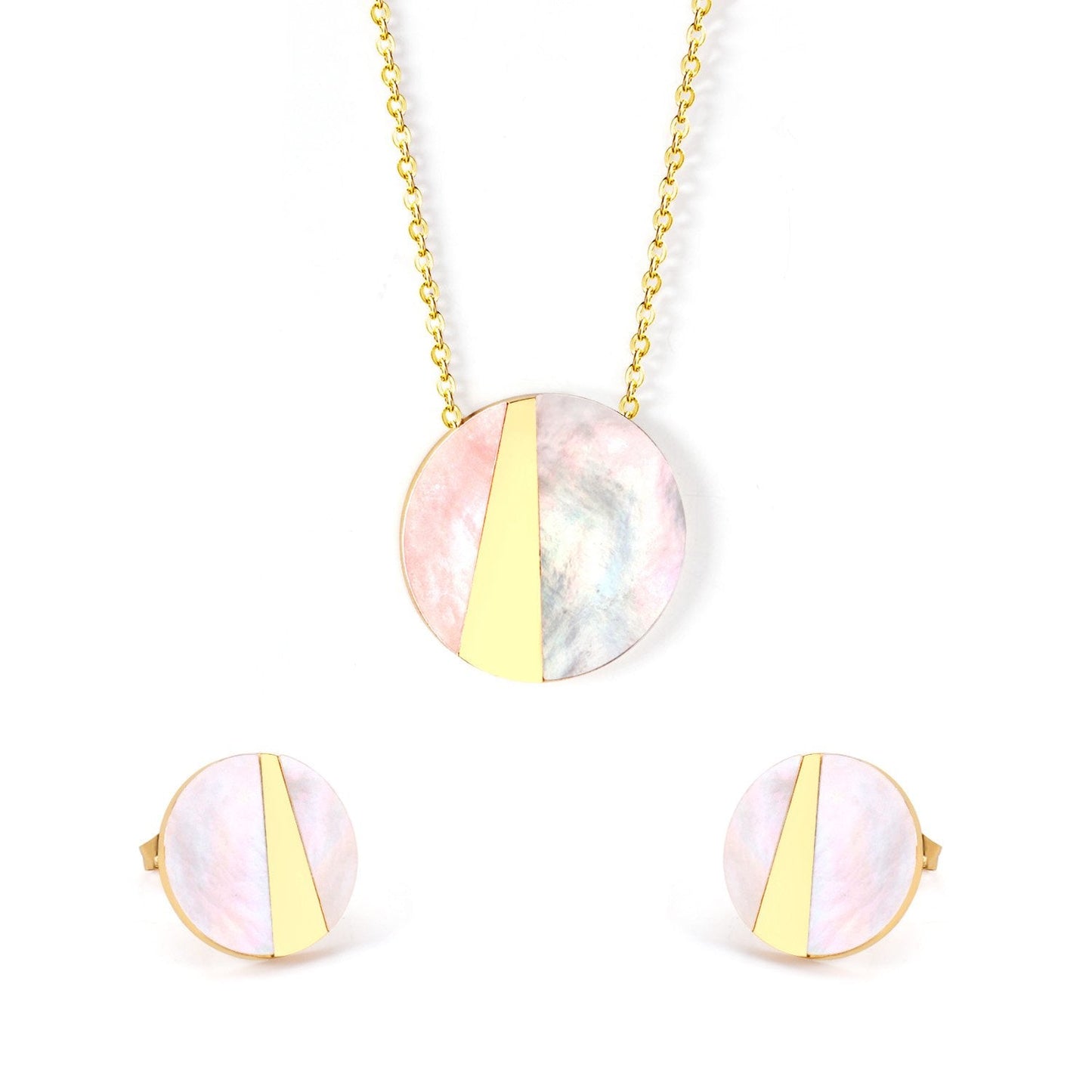 Trendy Elegant Shell Shape Stainless Steel Necklaces Earrings Sets For Ladies Luxury Jewellry Sets pendientes mujer