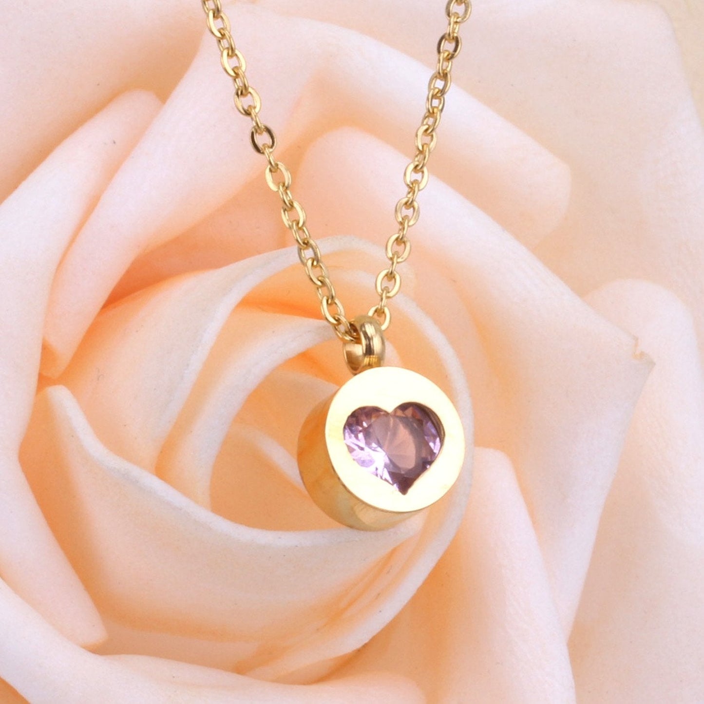 ASON Heart Cubic Zirconia Round Pendants Stainless Steel Chains Necklace Gold Color Accessories Wholesale Daily Wear Choker