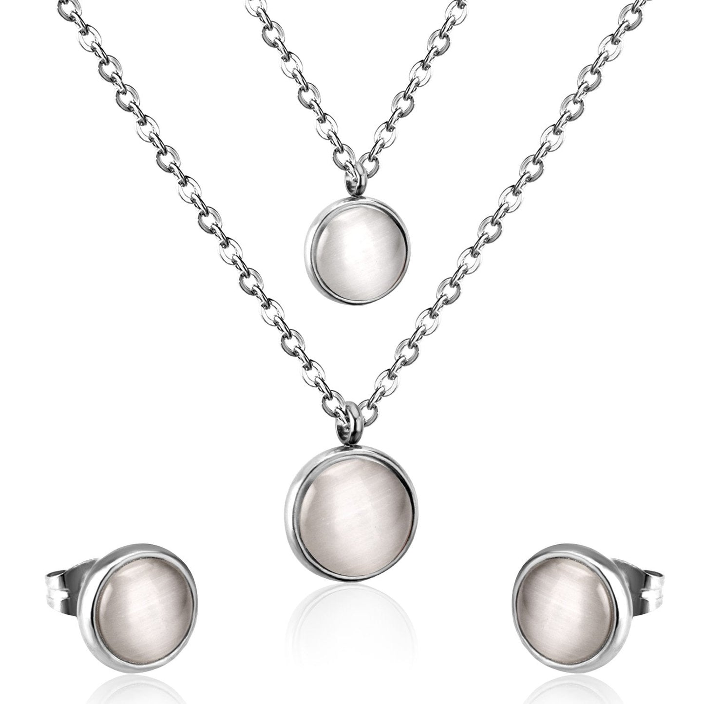 Fashion Elegant Luxury Double Chain Stainless Steel Necklaces Earrings Sets For Ladies Wedding Jewellry pendientes