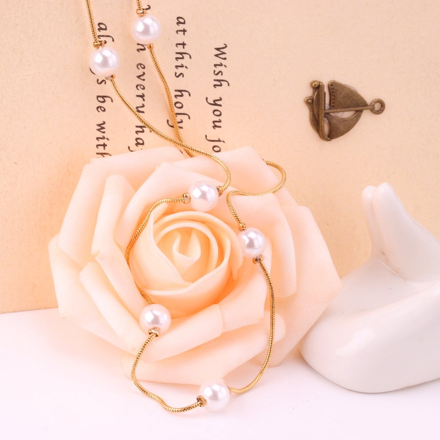 ASON White Black Round Imitation Pearl Pendant Necklace Gold Color Stainless Steel Snake Chain Jewelry Gift Party Chokers