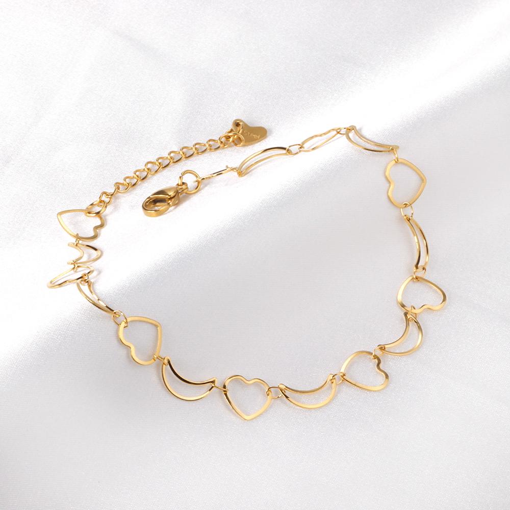 Fashion Moon And Heart Shape Adjustable Anklet Bracelet For Women Gold Color Summer Beach Chain Jewelry Accessorie
