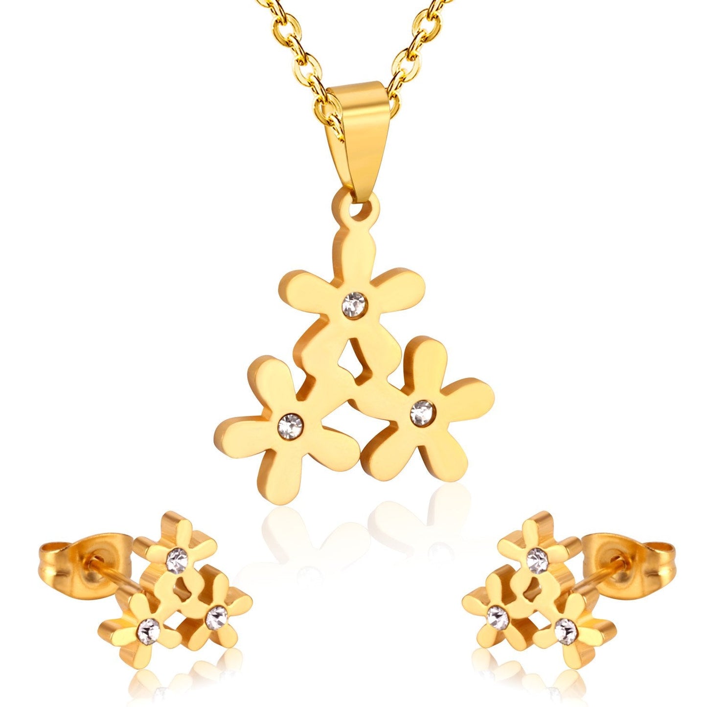 Stainless Steel Jewelry Sets For Women Bridal Dubai Flower Crystal Earrings Necklace Jewellery Set Accessories