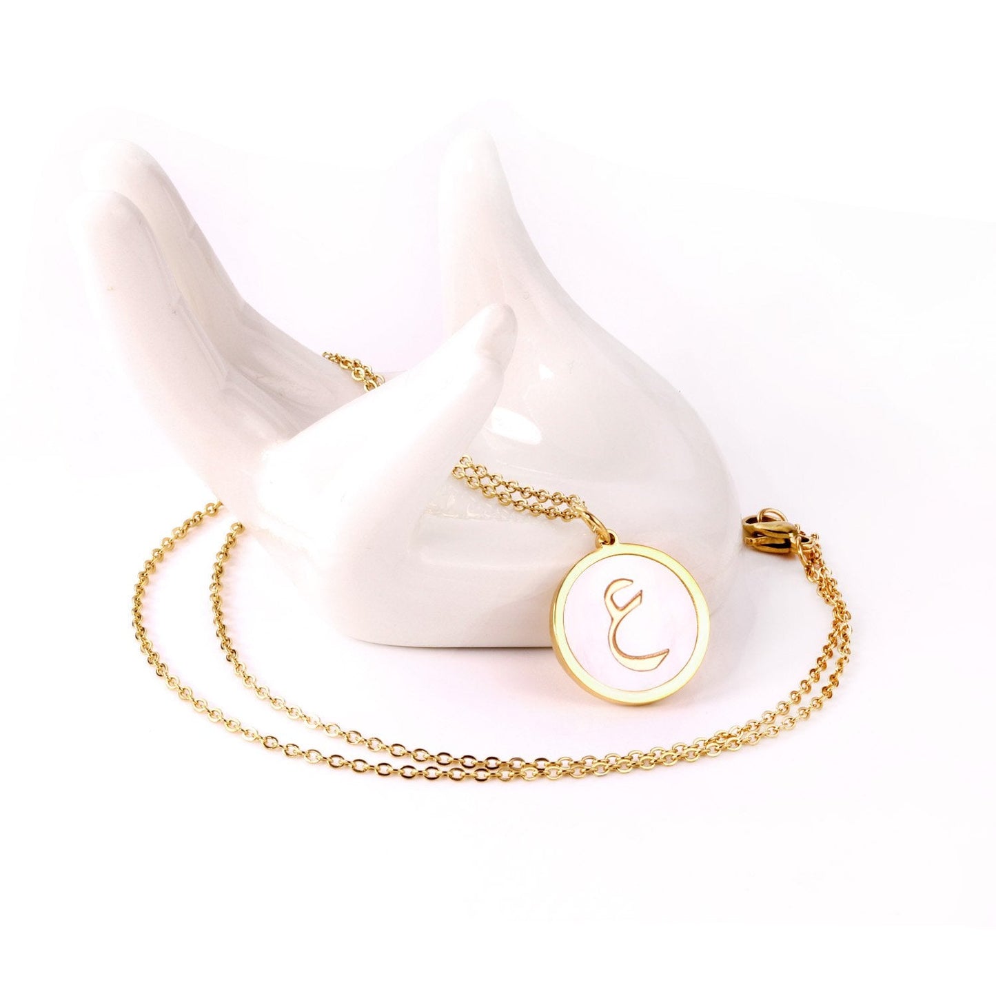 ASON White/Black Shell Gold Color Initial Letter Fashion Pendant Necklace Stainless Steel Alphabet Chain for Gift Chokers