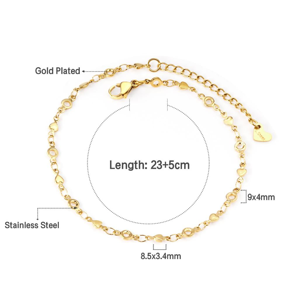 ASON Small Heart Geometric Charm Accessories Link Chain Anklets Gold Color Stainless Steel for Women Fashion Summer Jewelry