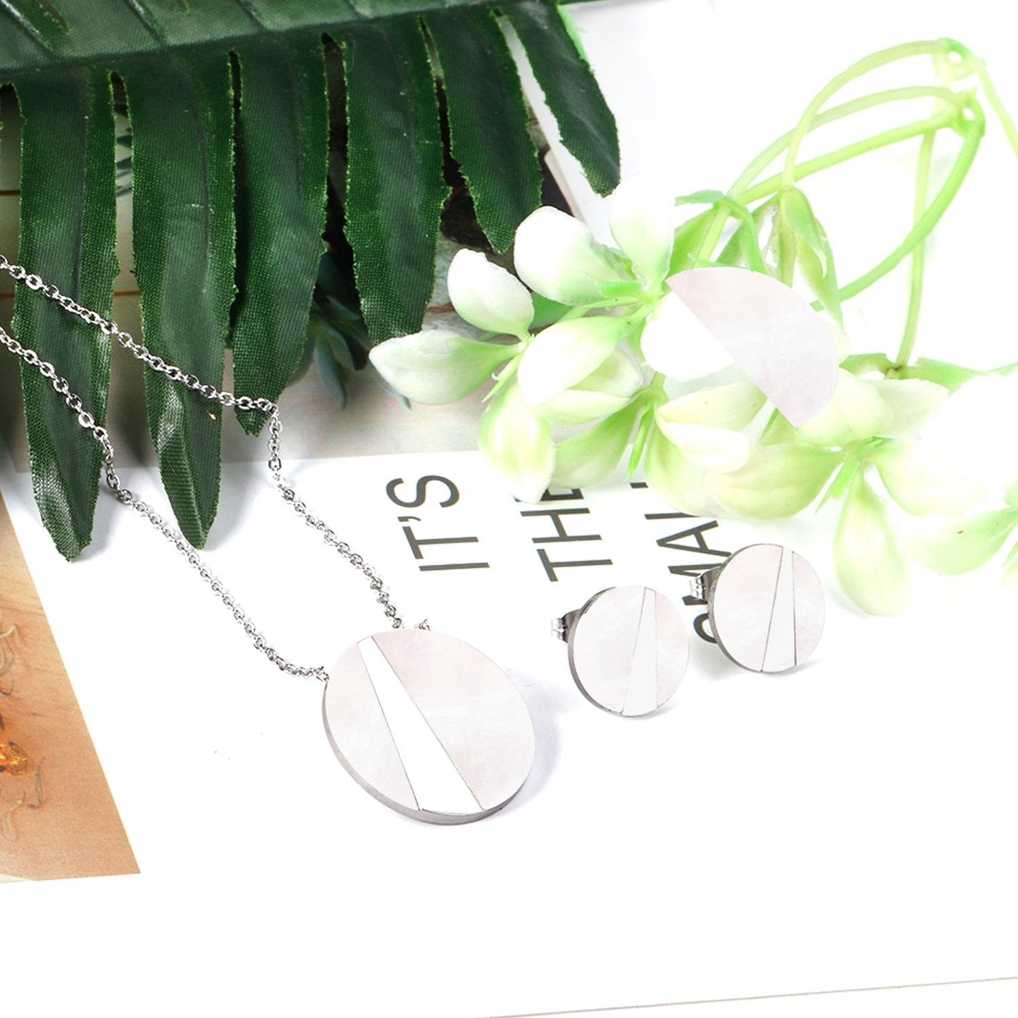 Trendy Elegant Shell Shape Stainless Steel Necklaces Earrings Sets For Ladies Luxury Jewellry Sets pendientes mujer