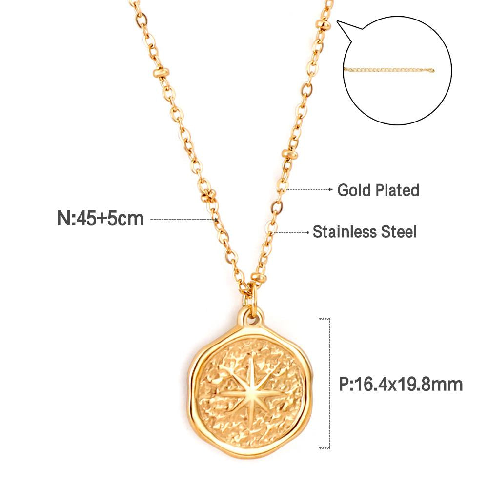 Wholesale Beads Chains Big Compass Charm Pendant Necklace Stainless Steel Gold Color Man Necklace Round Charms Hiphop Jewelry