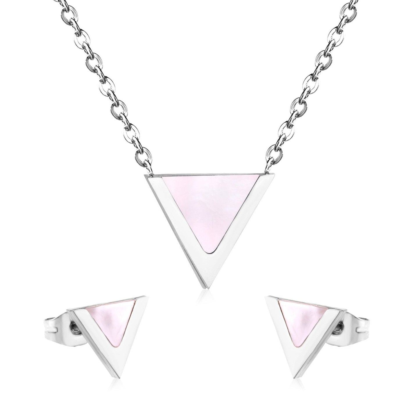 ASON Children Triangle Pendant Necklace Stainless Steel Small Stud Earrings Shell Jewelry Sets Party For Girl Women Fashion