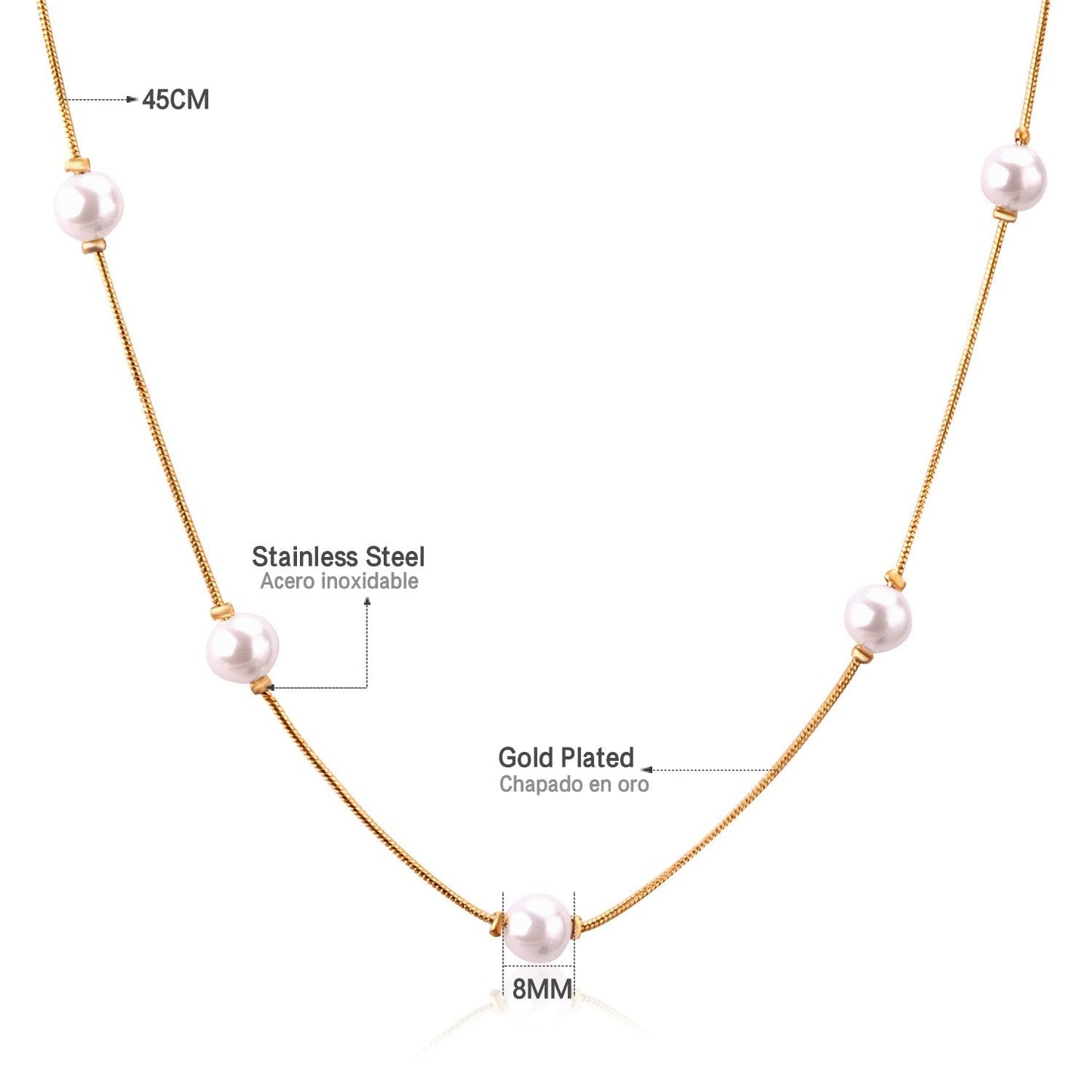 ASON White Black Round Imitation Pearl Pendant Necklace Gold Color Stainless Steel Snake Chain Jewelry Gift Party Chokers