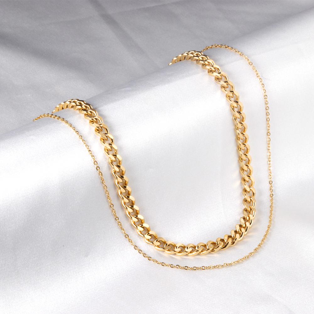Wholesale Ason Multi-layer Necklace Stainless Steel Cuban Link Cool Chain for Women Men Party Gift Jewelry Gold Color Choker Necklace