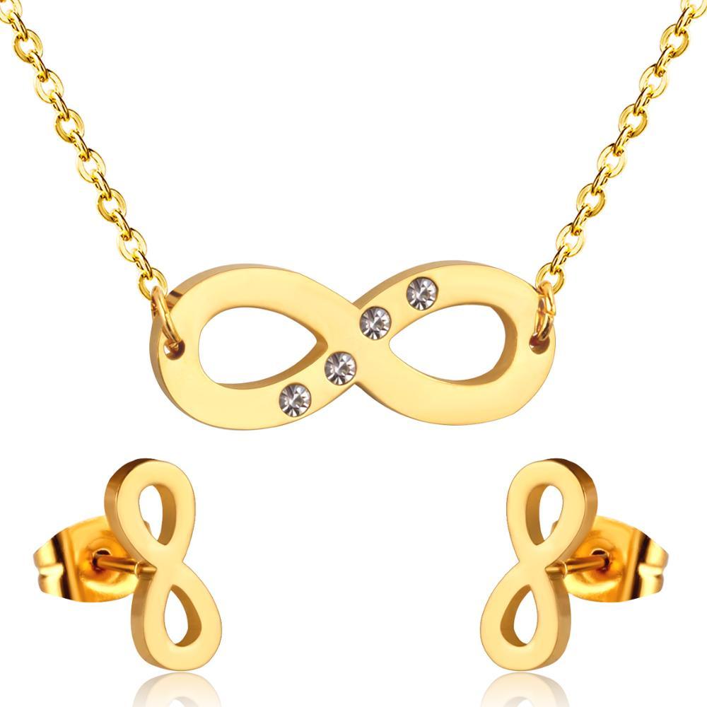 Stainless Steel Dubai African Jewelry Sets Letter With Round Crystal Necklace Earring Sets For Women Accessroies