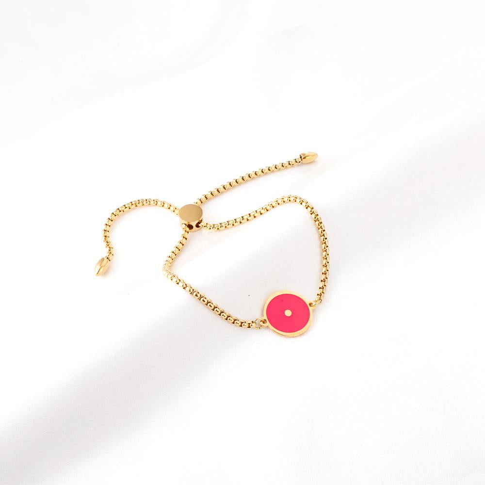 ASON 28 cm Pink Round Shape Accessory BraceletsTrendy Gold Color Stainless Steel For Women Daily Wear Jewelry Adjustable