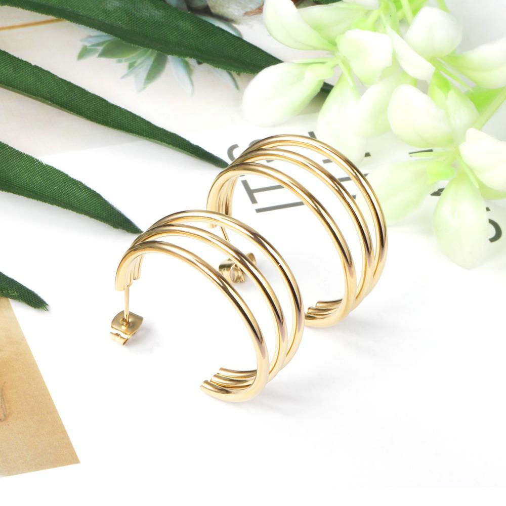ASON Fashion Korean Style Round Circle Hoops Earrings Stainless Steel Gold Color Earrings For Women Girl Trendy Jewelry