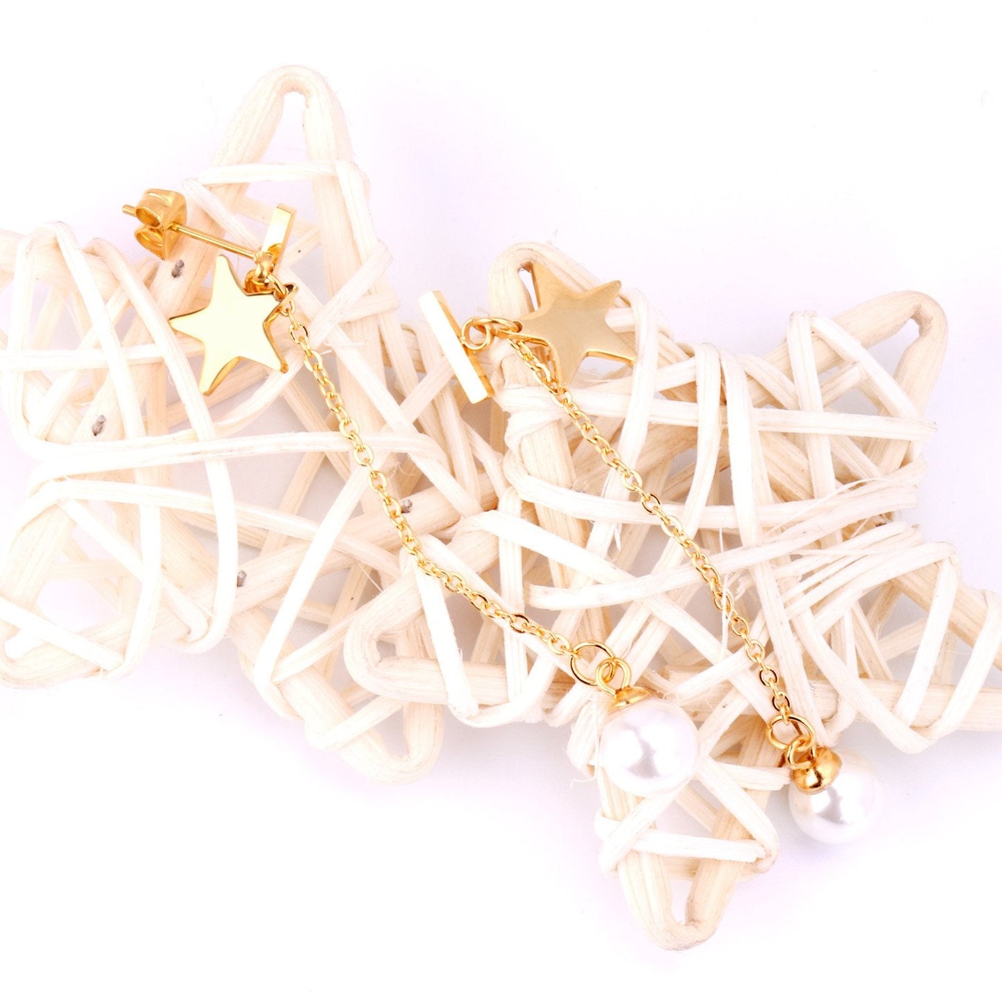 ASON Imitation Pearl Drop Earrings Star Pendants Long Link Chain Earrings Female Gift Wedding Accessories