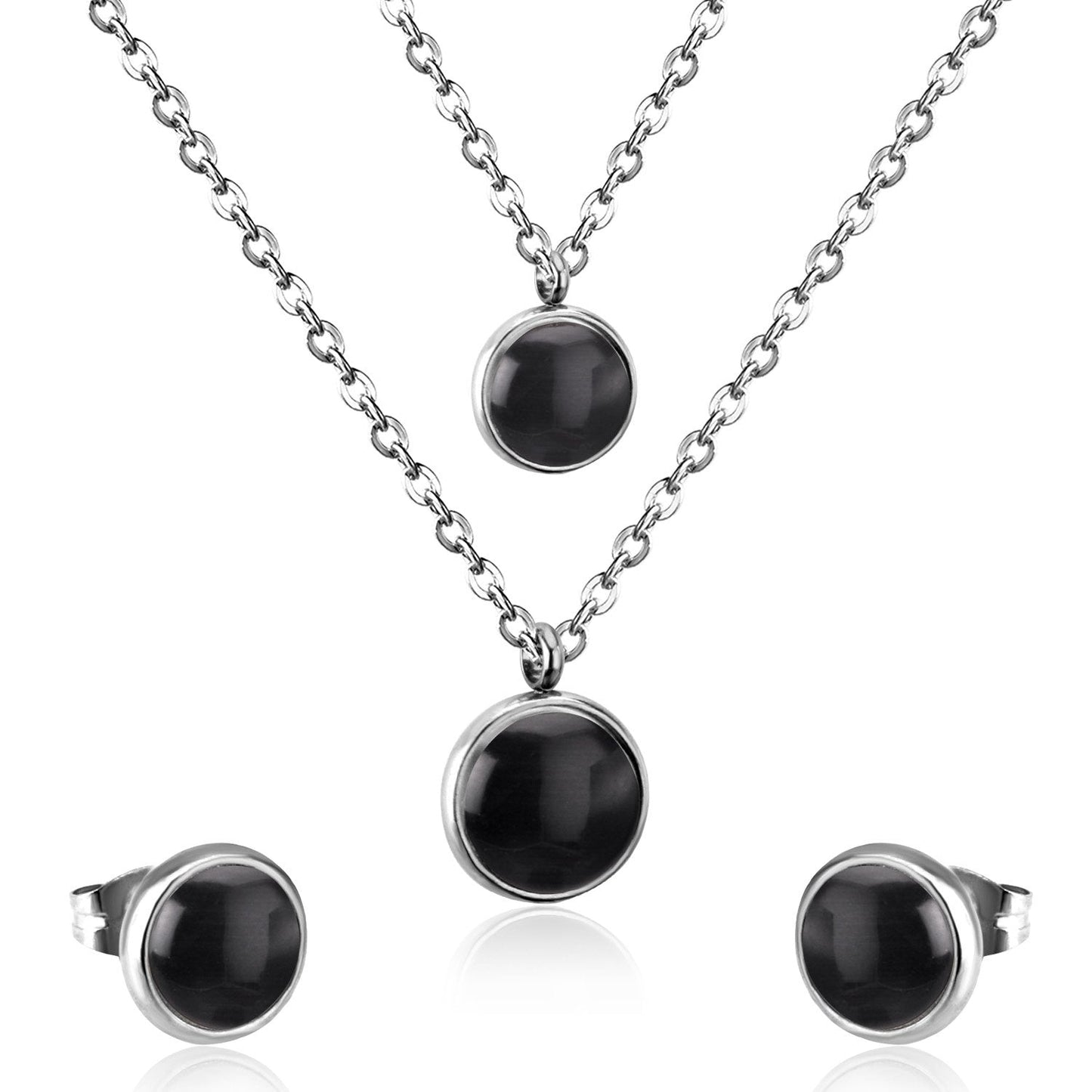Fashion Elegant Luxury Double Chain Stainless Steel Necklaces Earrings Sets For Ladies Wedding Jewellry pendientes