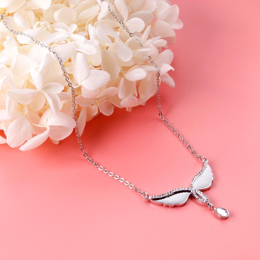 ASON Fashion Silver Color Wing Pendant Necklace with Cubic Zirconia Stainless Steel Choker for Women Party Gift Jewelry