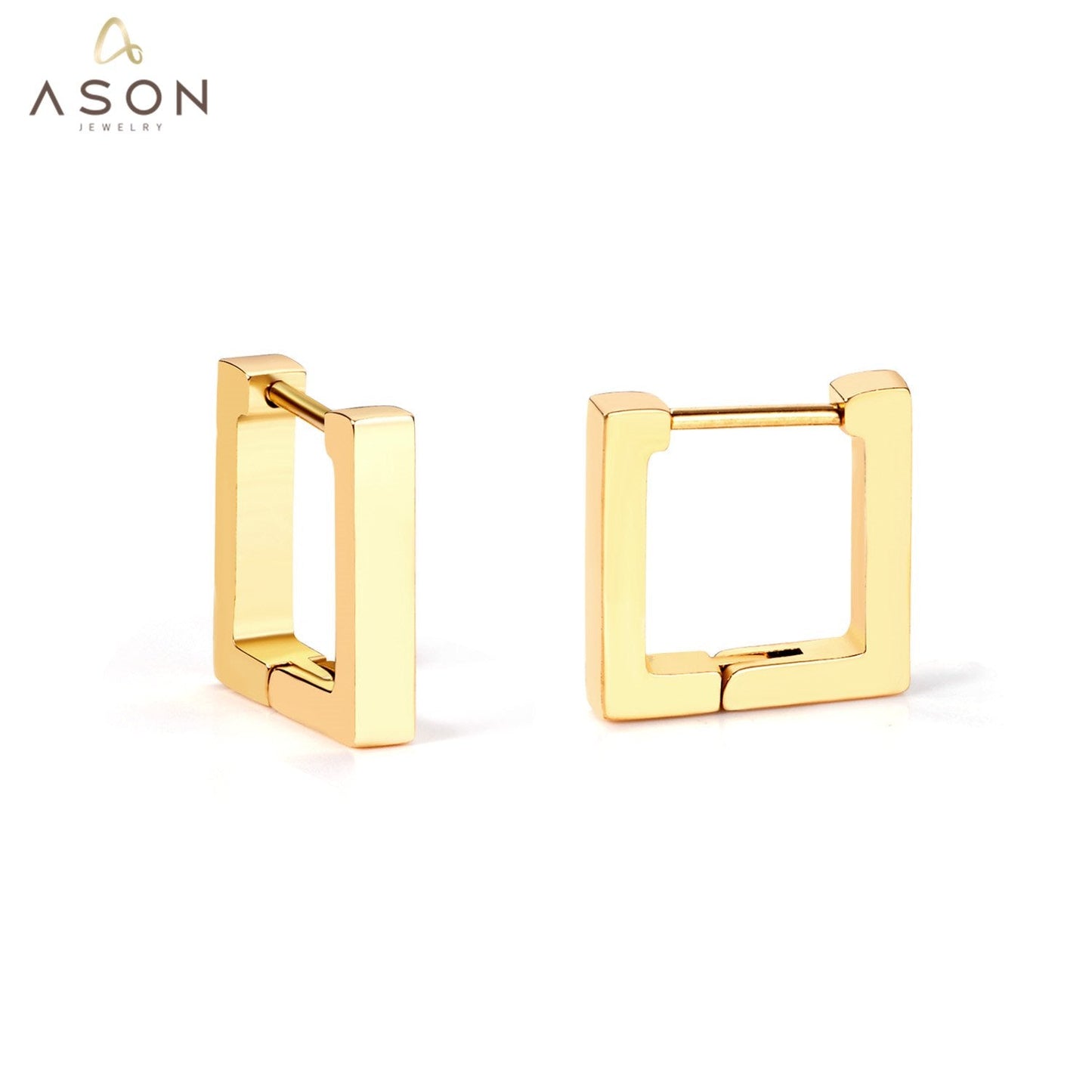 ASON Gold Color Square Rectangle Piercing Hoops Earrings Stainless Steel Geometric Earrings for Women Fashion Jewelry Gift