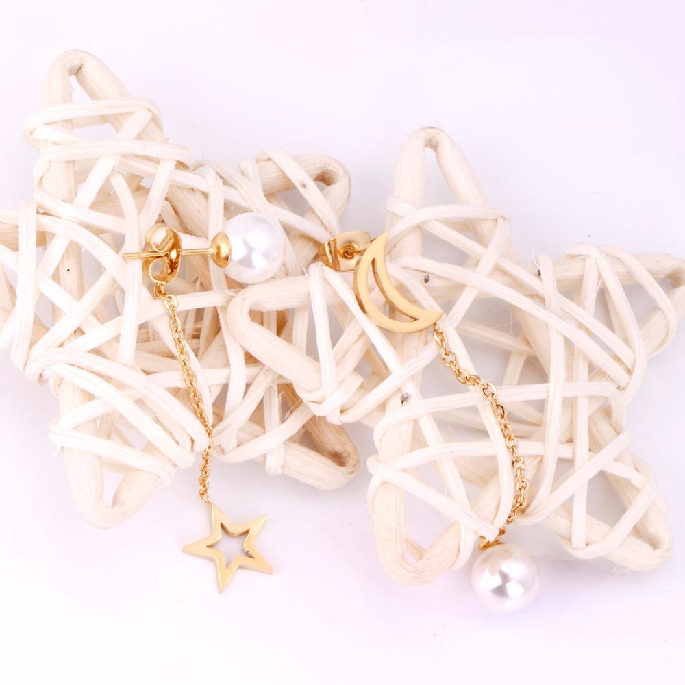 Fashion Women Drop Earrings Moon Star Shape Fake-Pearl For Women's Jewelry Stainless Steel Dangle Earings Brinco