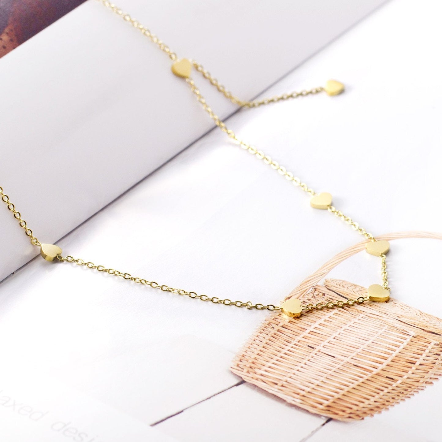 ASON Gold Love Heart Pendant Girl Necklace Stainless Steel 45cm+5cm Extender Chains Necklaces Collares Wedding Accessories