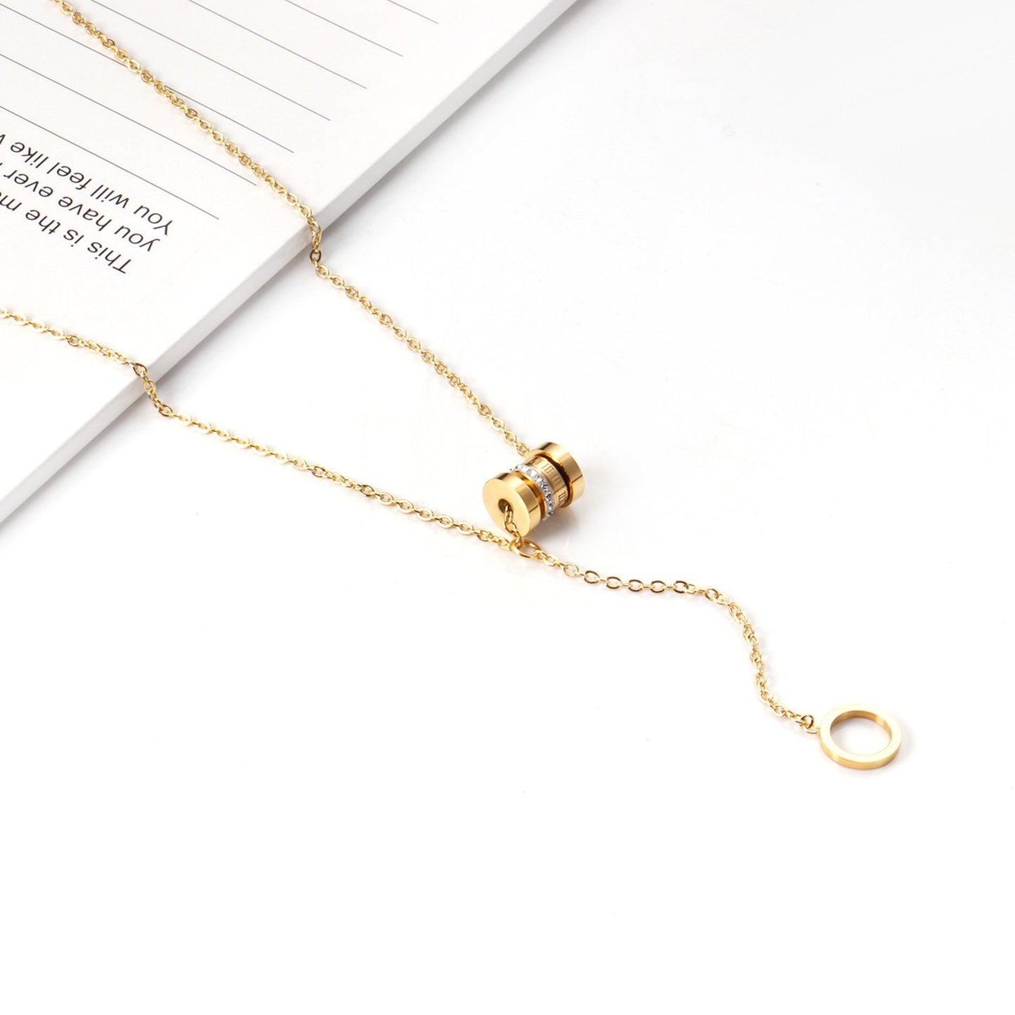 Zircon Round Pendant Stainless Steel Link Chains Necklace For Women Choker Collars Accessories Tassel Jewelry