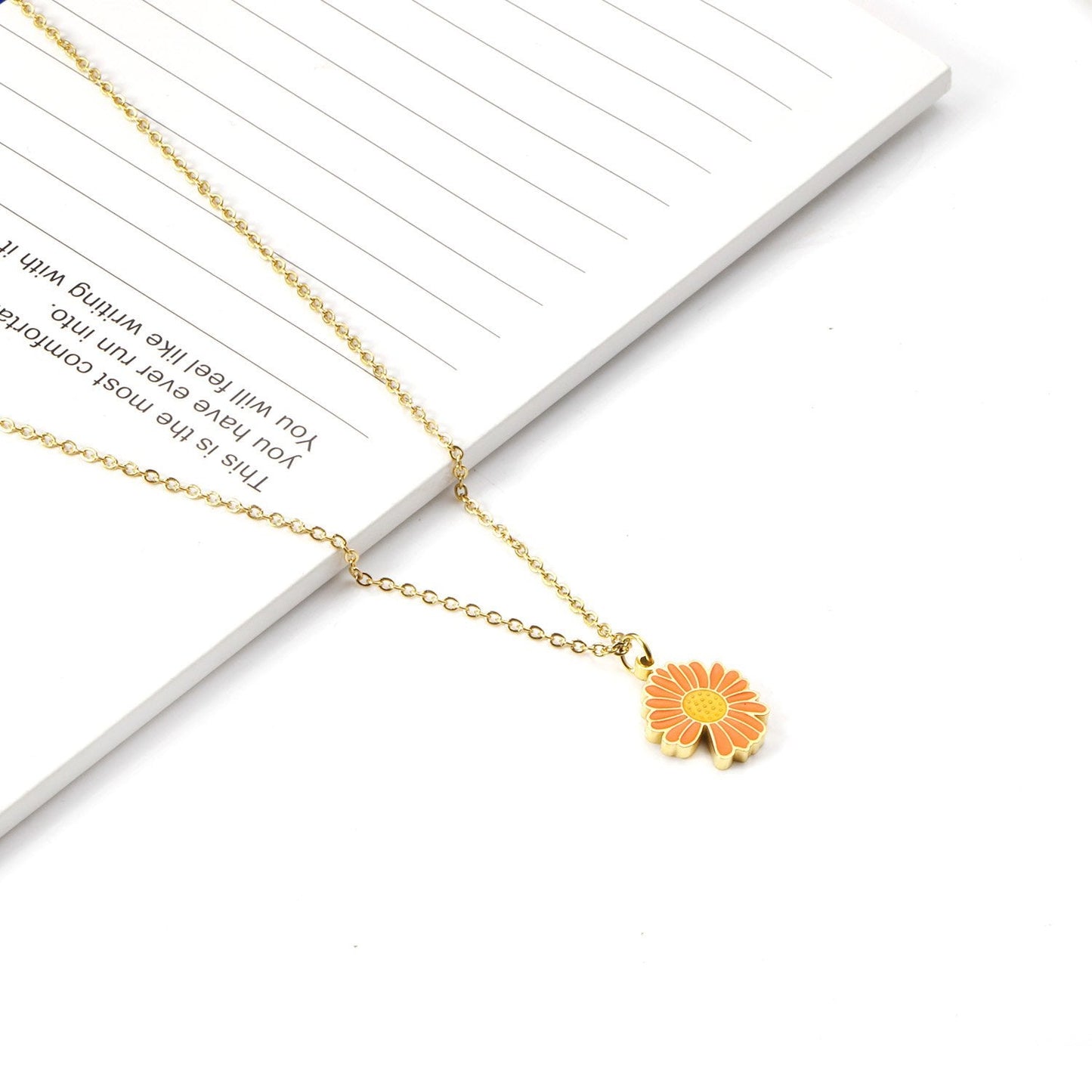 ASON Korean Fashion Sunflower Pendant Necklace for Women Stainless Steel Colorful Choker with Extender Jewelry Accessories