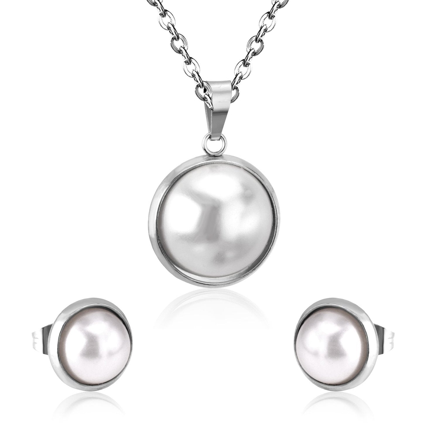 Half Imitation Pearl Stainless Steel Necklace Earrings Set Gold/Silver Color For Woman Wedding Jewellry Accessories