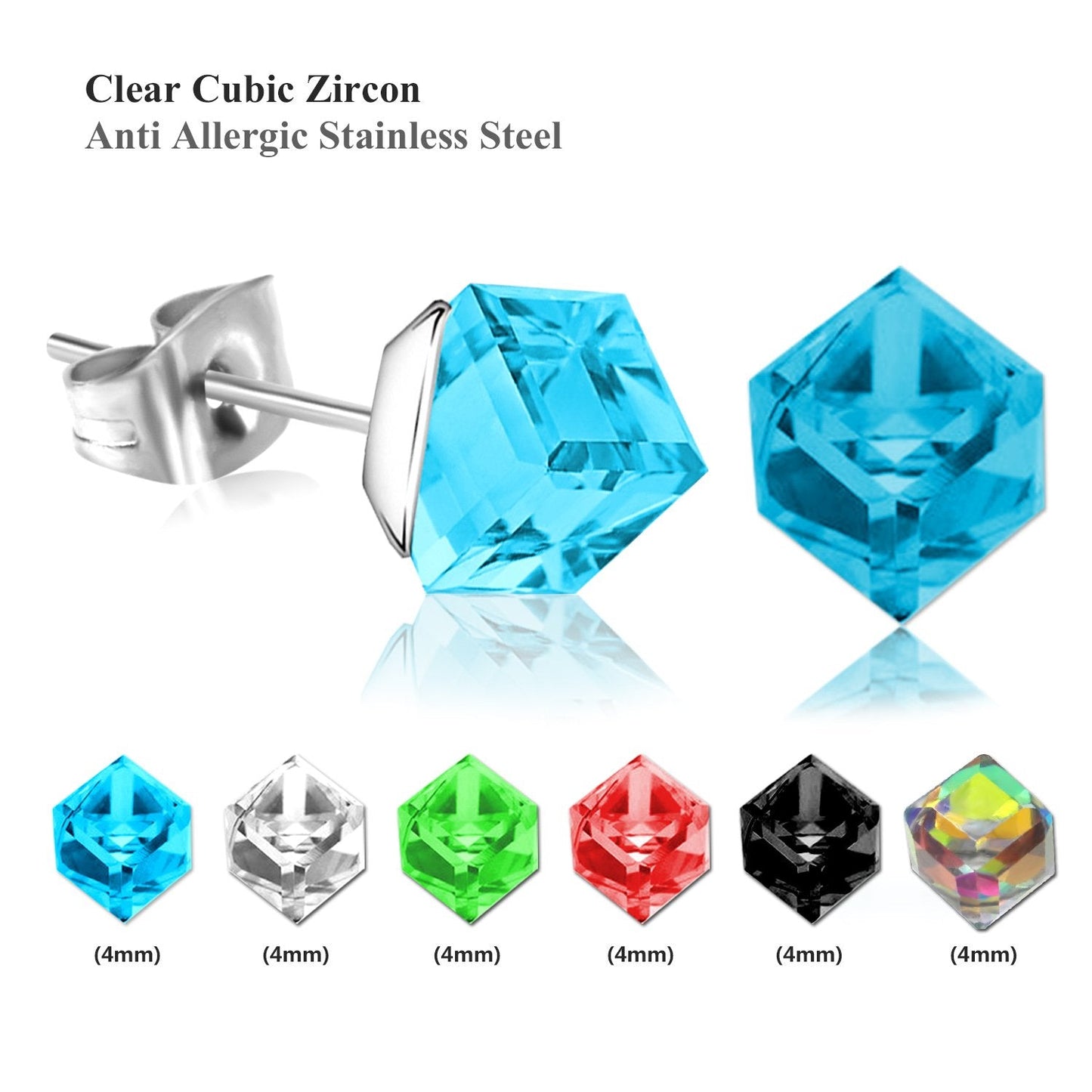 ASON Female Earrings Stainless Steel 4mm 6mm Geometry Cubic Zircona Stud Earrings Fashion Accessories Party Wholesale