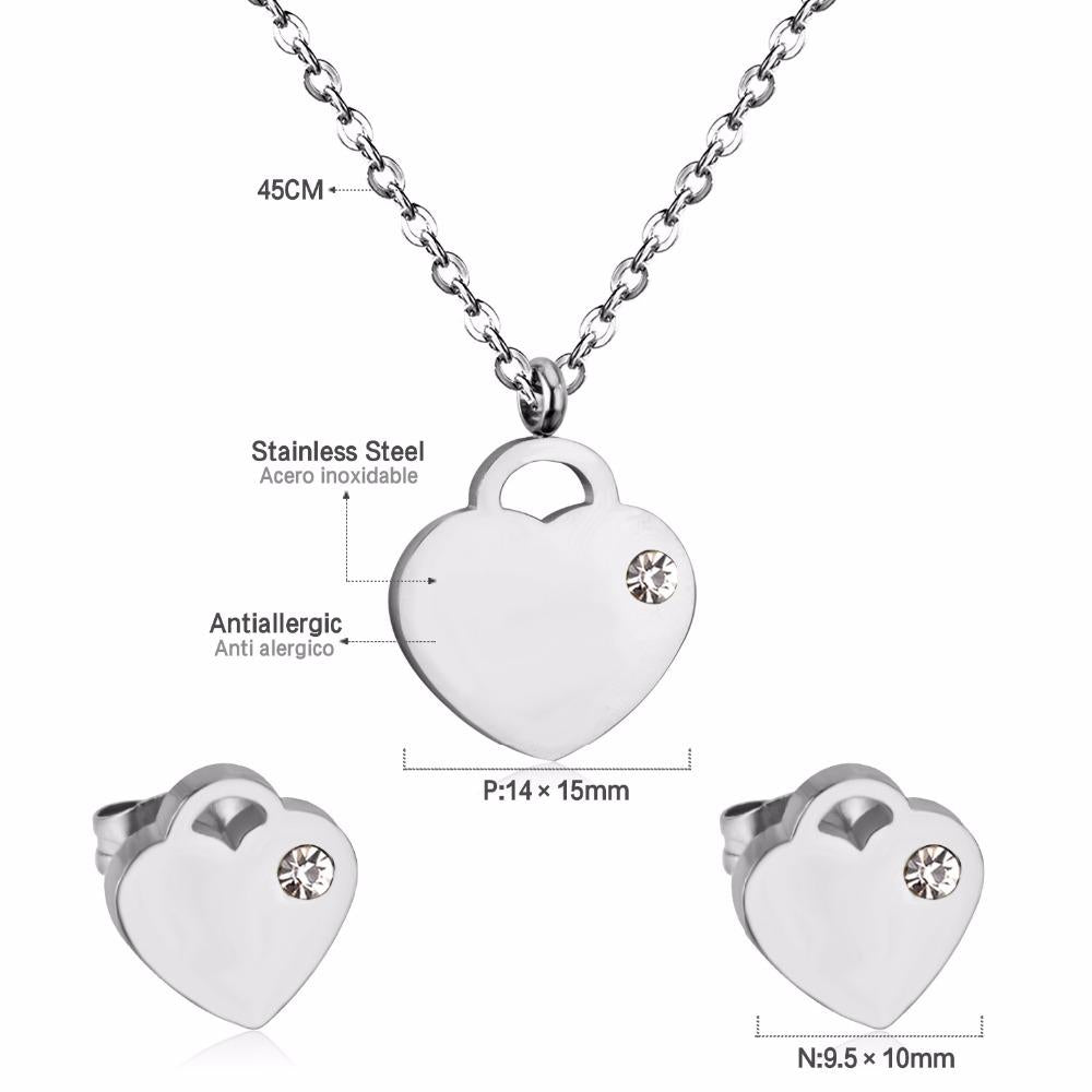 Lovely Heart Stainless Steel Bridal Jewelry Sets Necklace Earrings Accessories Set For Women Wedding Gift