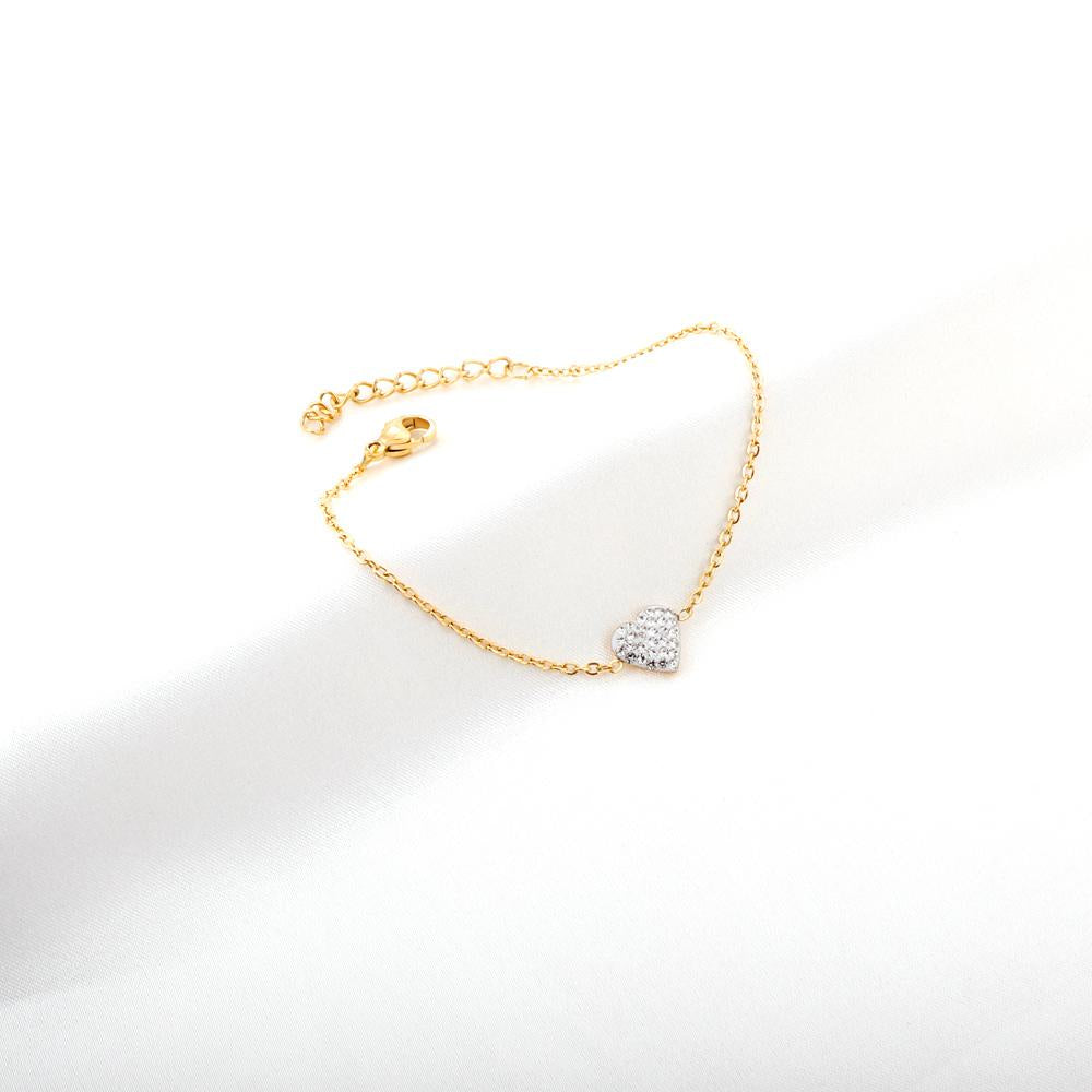 ASON Trendy Cubic Zirconia Heart Shape Chain Bracelets Gold Color Stainless Steel For Women Daily Wear Jewelry Accessory