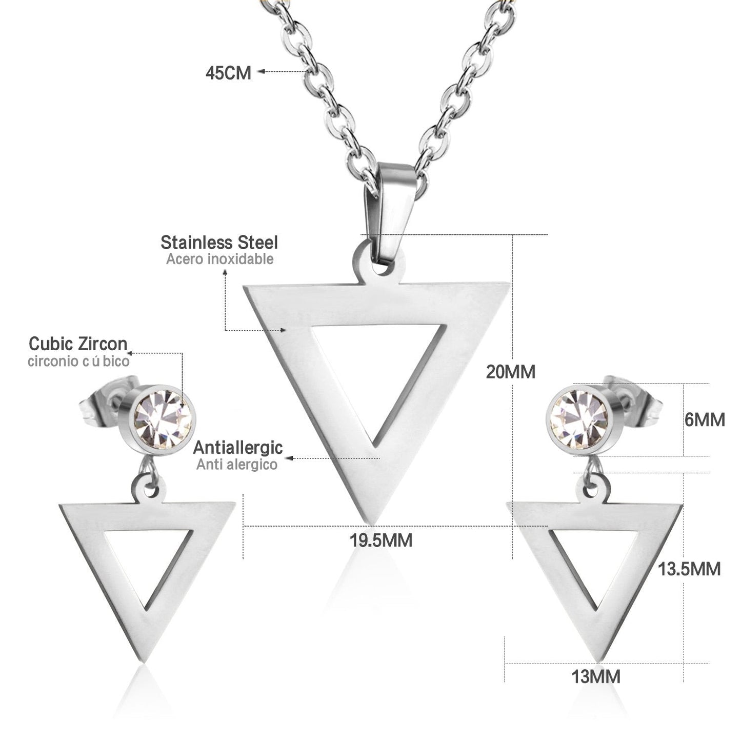 ASON Classic Jewelry Top 316L Stainless Steel Bridal Wedding Jewelry Set for Women Necklace Pendant Small Stud Earring