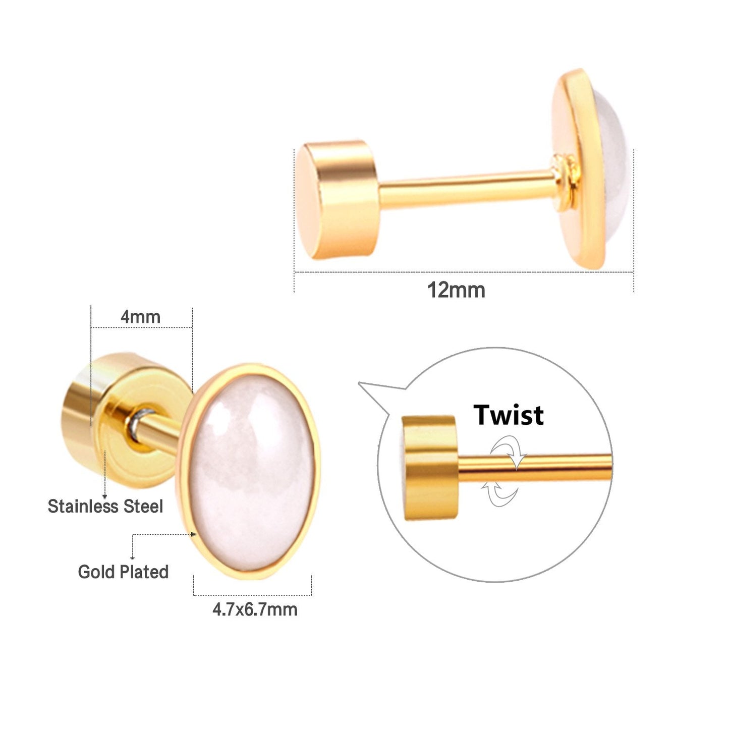 ASON Chic Style Imitation Pearl Screw Stud Earring 2022 Brinco Stainless Steel Geometry Earrings Fashion Accessories Gift
