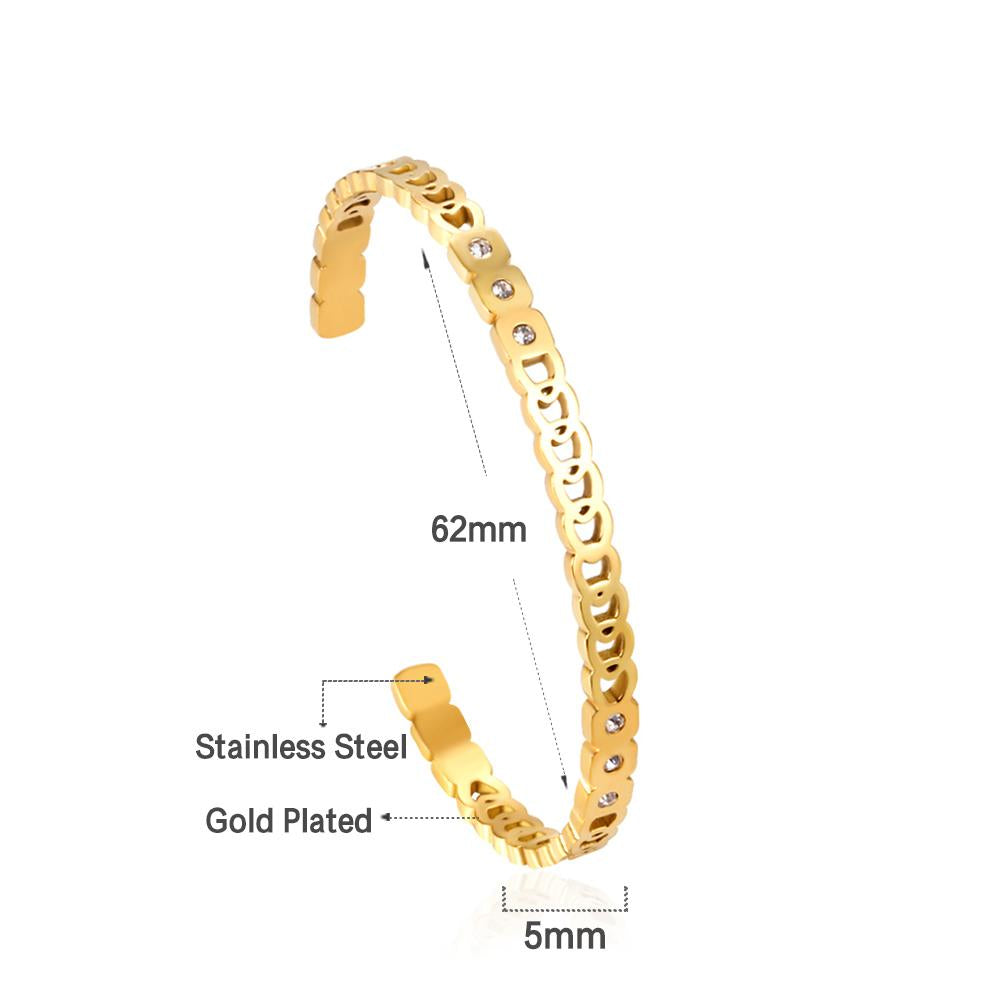 Round Hollow Out Bangles On Hand Stainless Steel Cuff Bracelets Jewelry Women Cubic Zirconia Open Bangle Fairy Lady