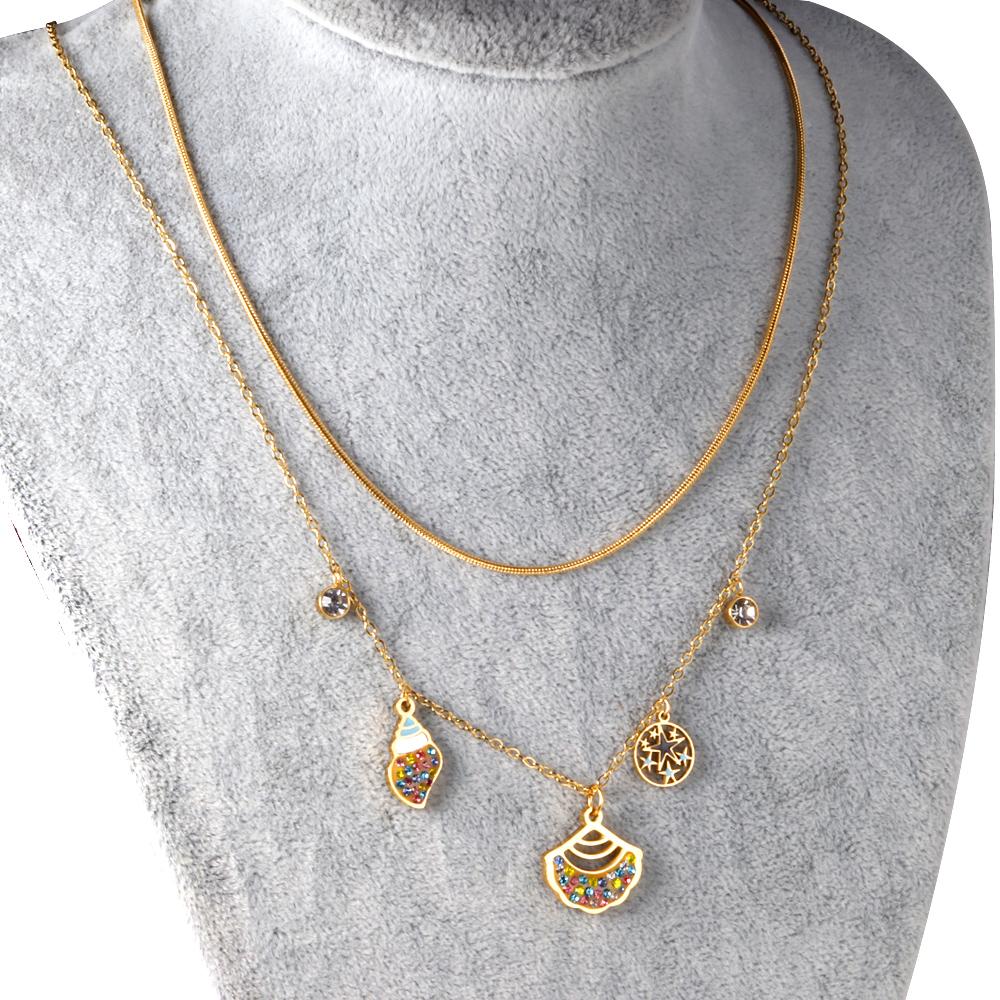 ASON Conch Shell Star Pendant Necklace with Cubic Zirconia Gold Color Stainless Steel Choker for Women Party Gift Jewelry