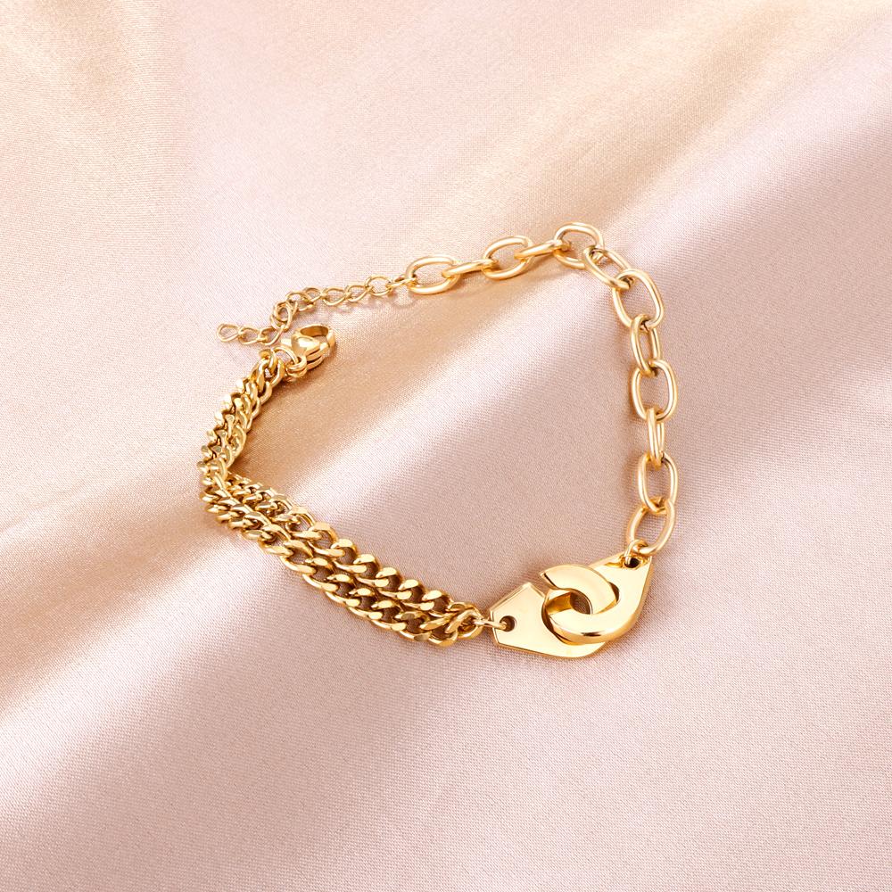 ASON Gold Color Stainless Steel 17+3 cm Cuff Shape Bracelets For Women Layer Chains Daily Wear Jewelry Accessory Patry Gift