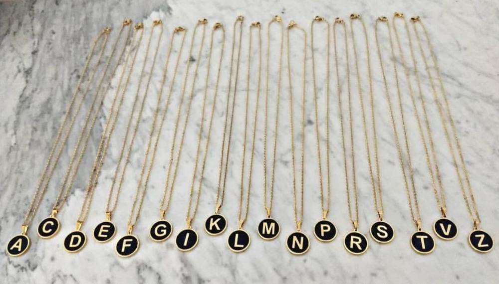 Stainless Steel Round Initial Pendant Necklace Gold Color 26 A-Z Letter Necklaces For Female Party Friend Wholesale