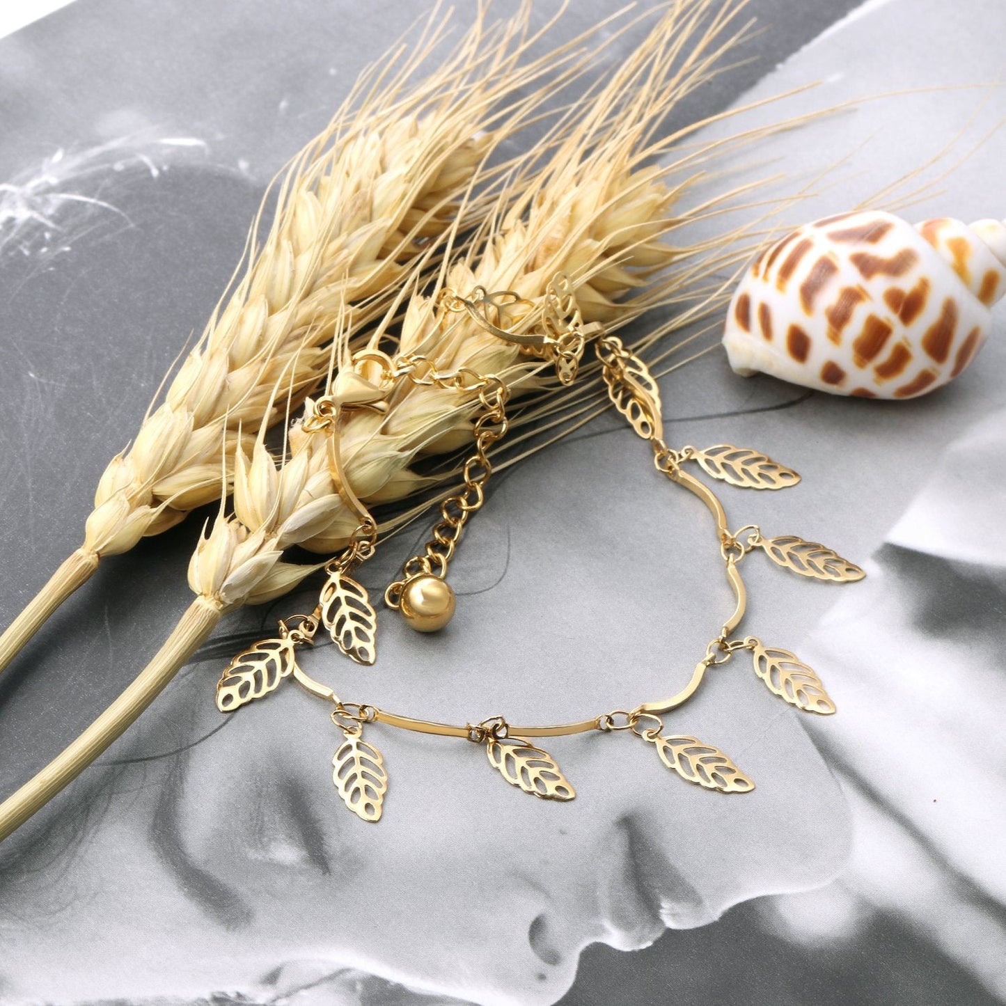 ASON Stylish 316L Stainless Steel Barefoot Chain Gold Color Leaves Anklet for Women Gift Foot Chain Accessories Jewelry