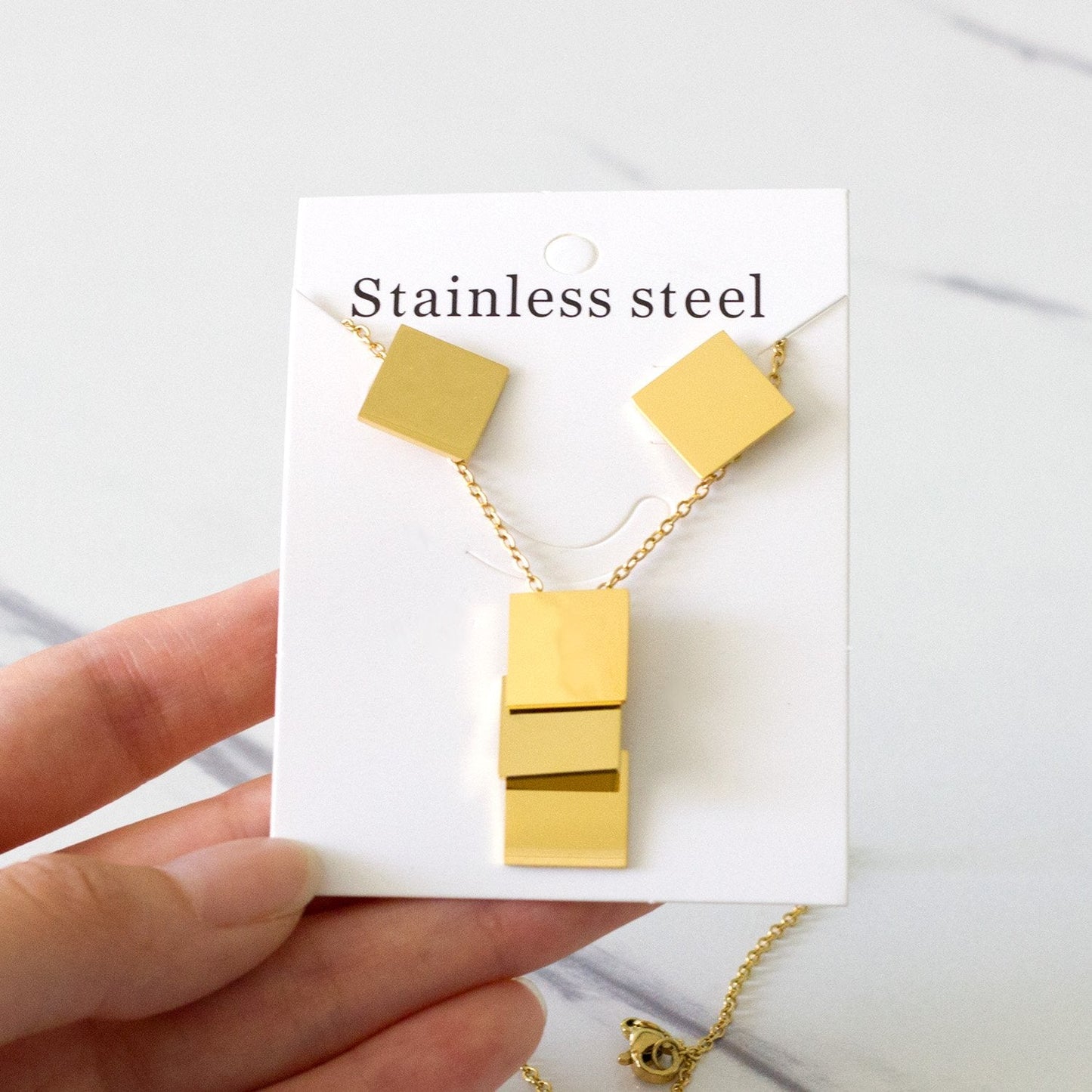 Rectangle Shape Trendy Necklaces Earrings Stainless Steel Jewelry Set Gold/Silver Color For Woman Valentine Gifts