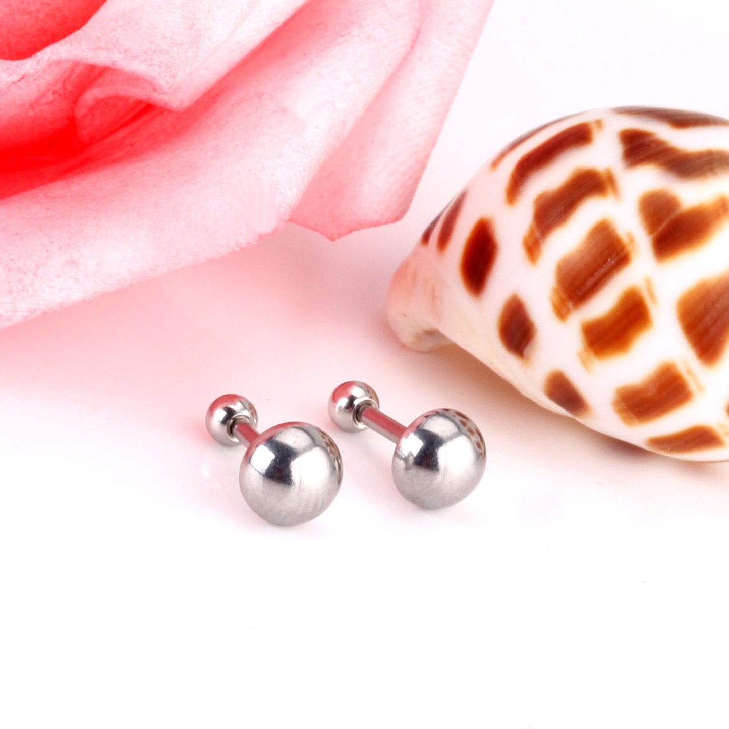 ASON Size 4mm/6mm/8mm Oval Ball Screw Piercing Stud Earrings Silver Color for Women Stainless Steel Wholesale Boho Jewelry