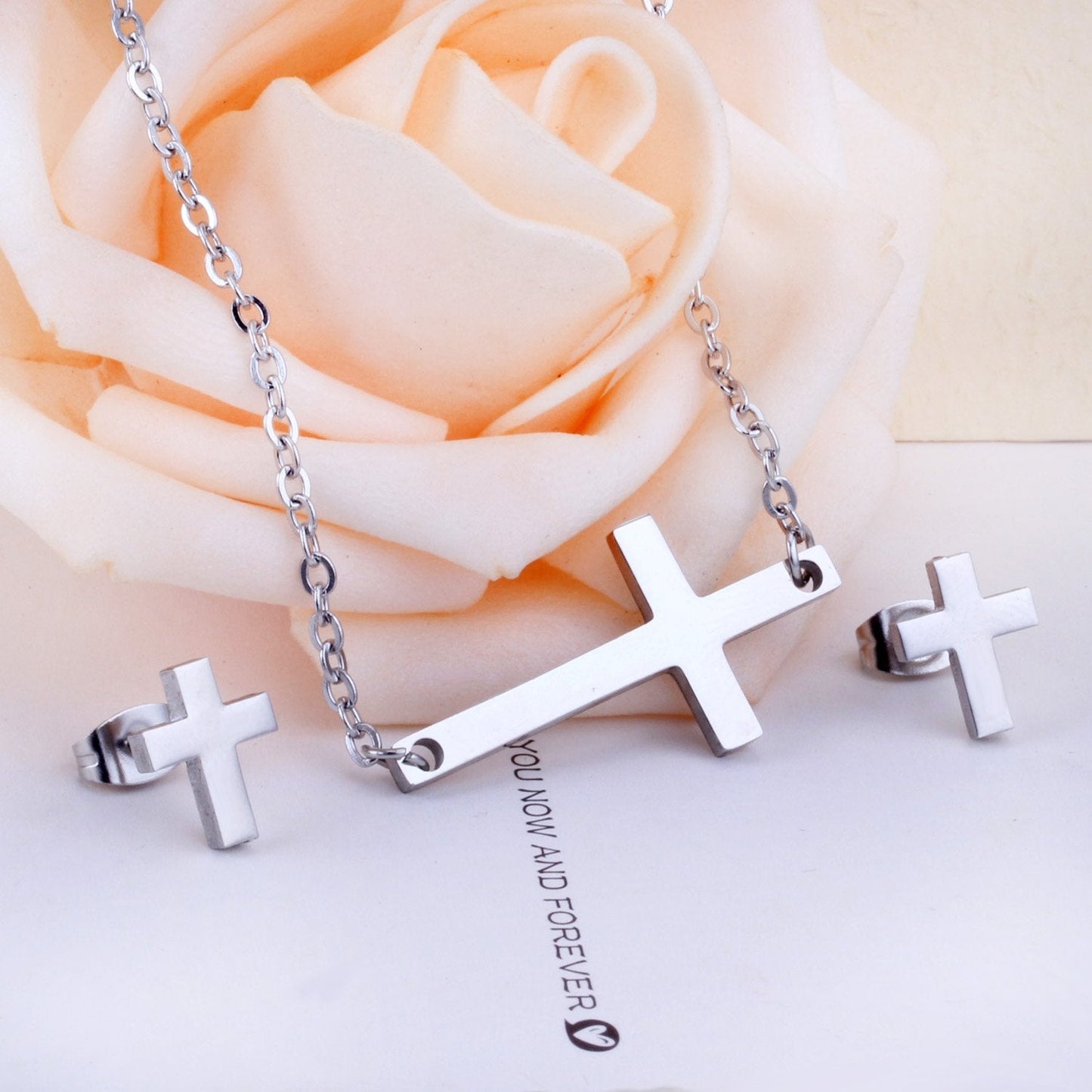 New Punk Jewelry Sets Stainless Steel Cross Necklace Gold Dubai Indian Earring Jewellery Sets For Women Accessories